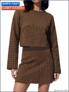 Two Piece Skirt Set Ribbed Crewneck Pleated A Line Mini Fall Outfit